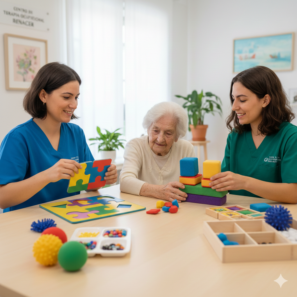 Profesionales ayudando a persona mayor